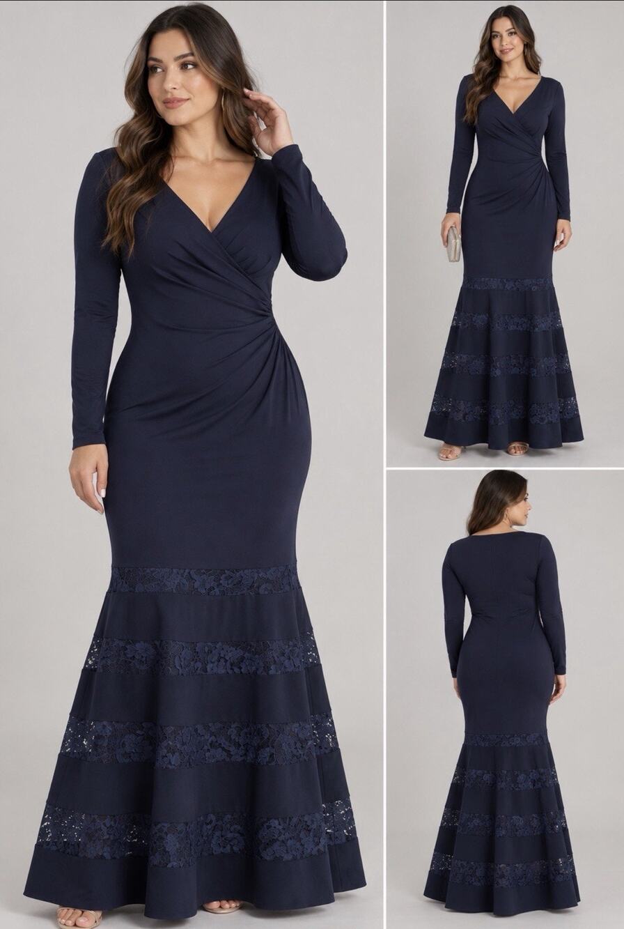 LAUREN RALPH LAUREN Navy Lace Mermaid Bottom Sz 12 Dress Mother Of The Bride
